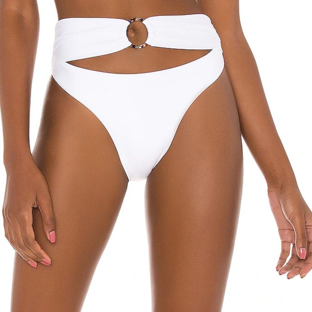 NWT PilyQ Ring Detail High Waist Retro Bikini Bottom in Water Lily Sz. S